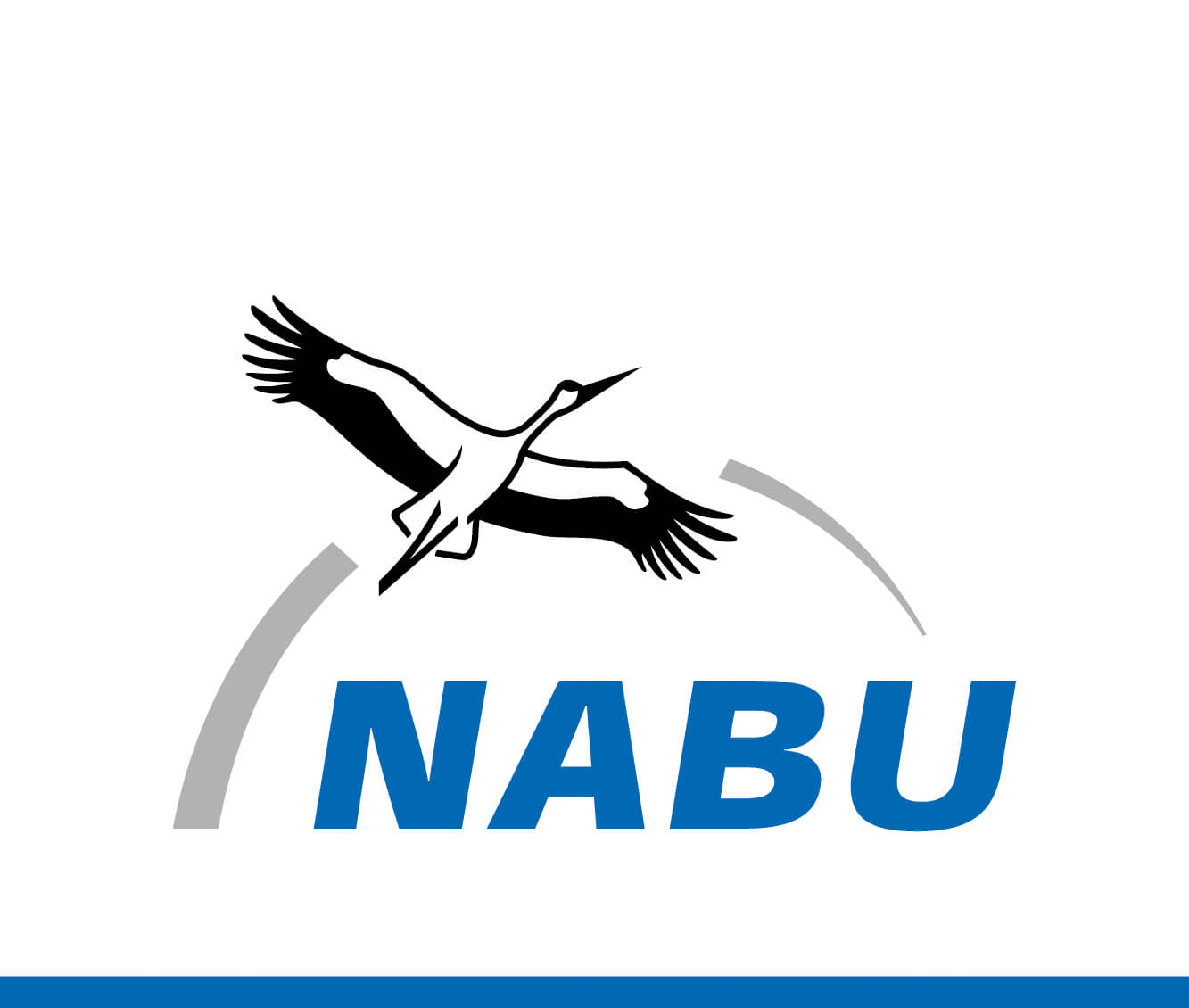 Auf dem Bild sieht man das Logo des Nabu. Es zeigt einen Storch, der über dem Schriftzug in die Höhe steigt.